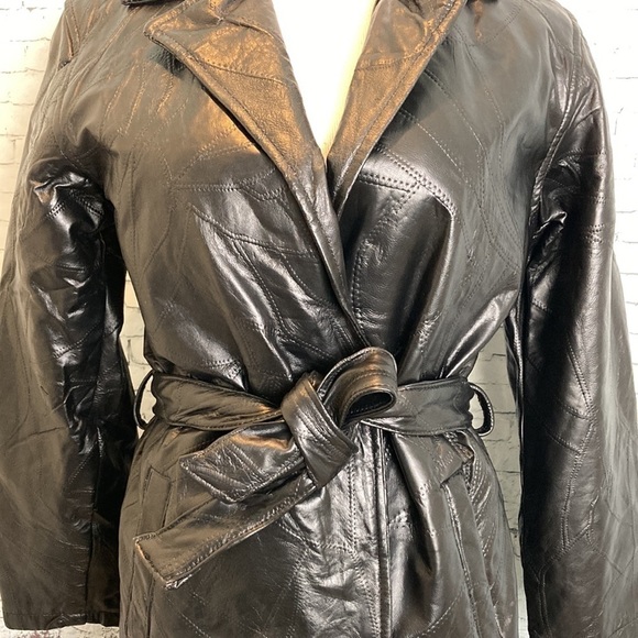 GIOVANNI NAVARRE LEATHER COMPANY NWT Trench Coat Italian Stone Patchwork Matrix - Picture 4 of 16